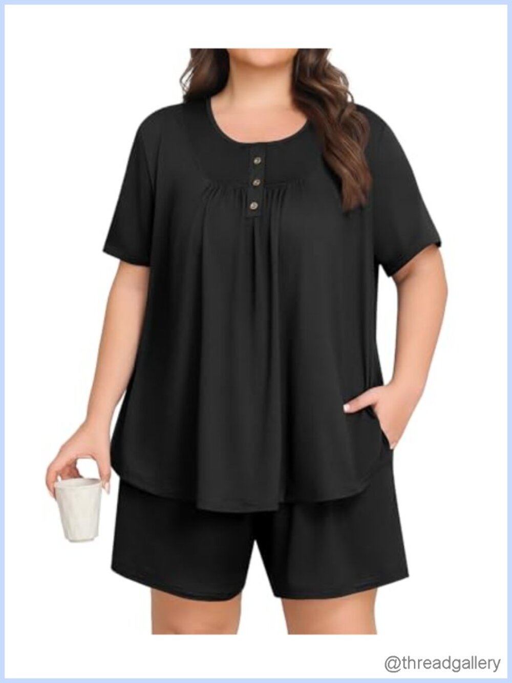Women's Plus Size Pajama Set Short Sleeve Henley Neck Shorts 2 Piece Lounge Set